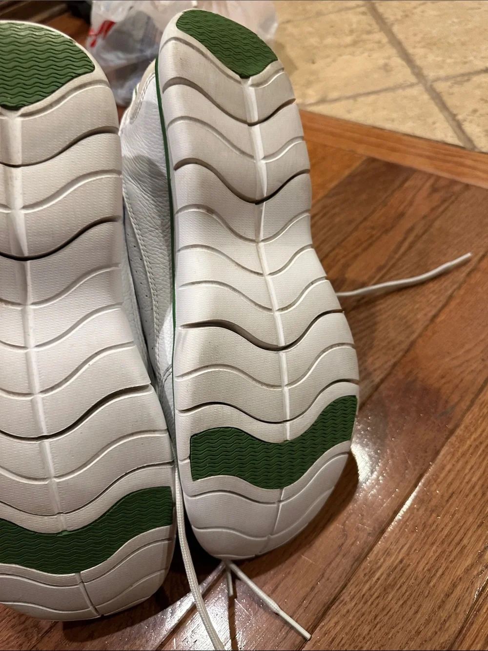Lands' End Men's White Leather Sneakers with Green Trim